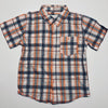 Short Sleeve Button Up Shirt Orange Black Check