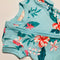 Short Sleeve Romper Minty Blue with Hibiscus Floral Pattern