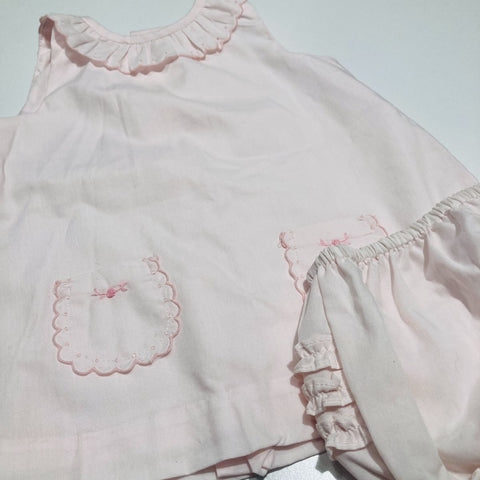 Pink Frill Neckline Sleeveless Dress with matching Bloomers