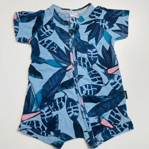 Blue Tropical Print Romper 