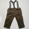 Olive Brown Pants with Navy Striped Suspenders