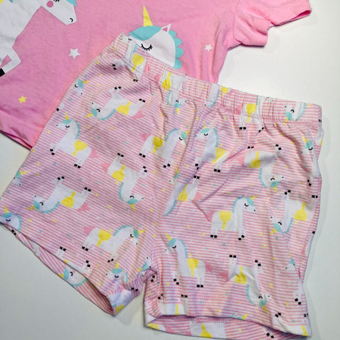 Pyjama Set - Pink T-Shirt and Striped Pink Shorts